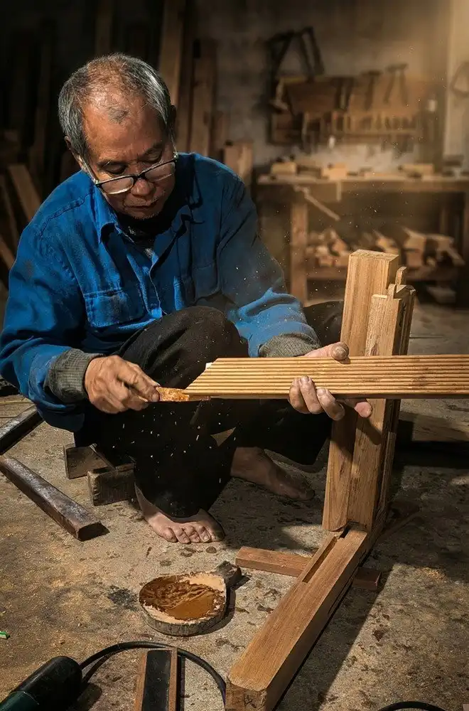Đôi bàn tay nghệ nhân đang chế tác đồ gỗ cao cấp